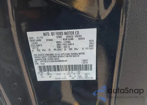 2010 Ford F150 Super Cab из США, поврежденный, VIN 1FTEX1C8XAKB69845